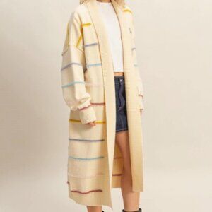 Hyfve Multicolor Striped Open Front Long Cardigan Cream